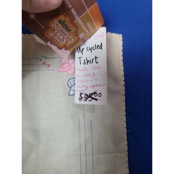 NWT Cult Classics Blue Patchwork Ruffle Sleeve Casual Top Womans Size Small - Picture 5 of 6